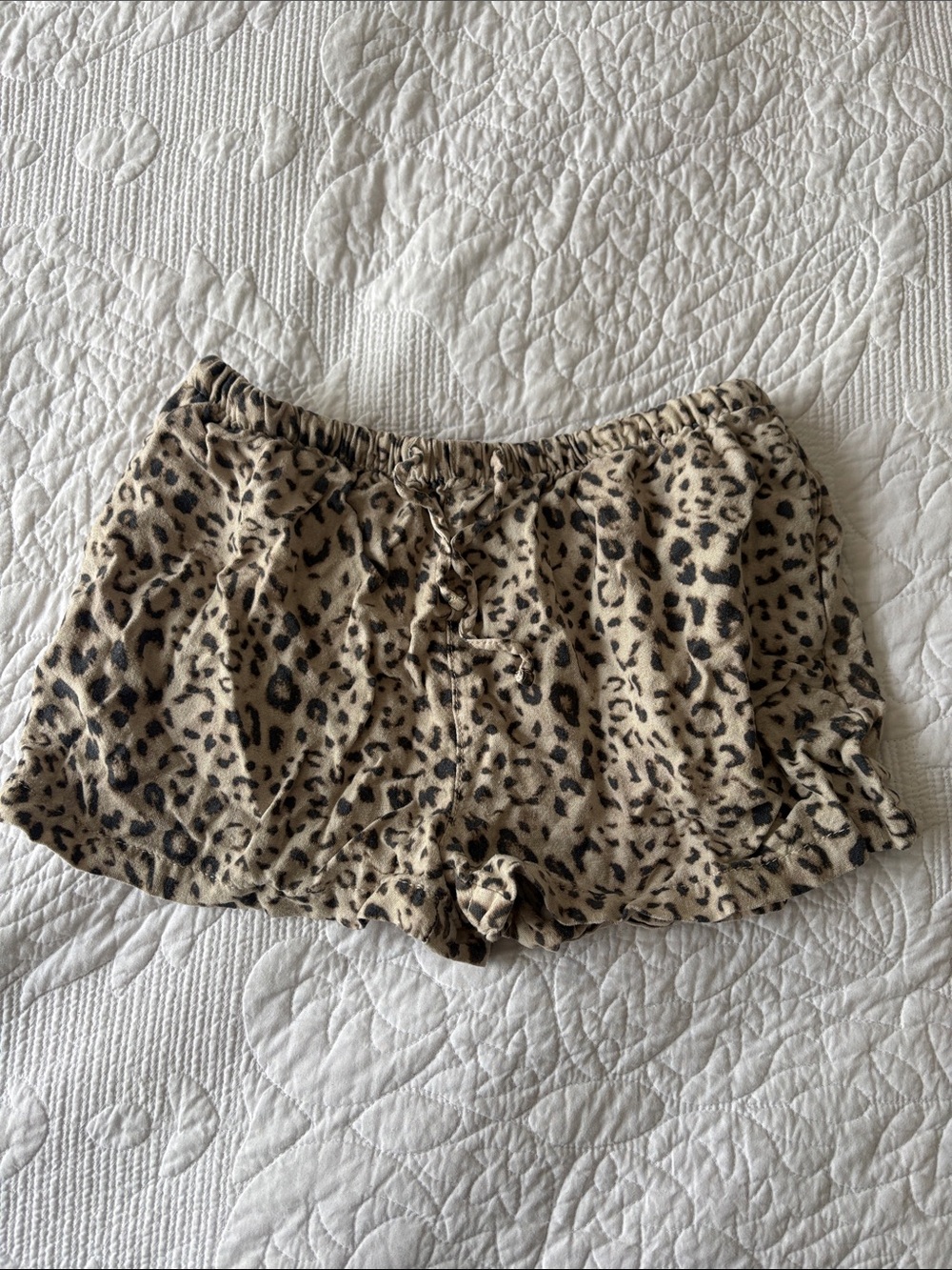 Women's Leopard Print Lounge Shorts - Beige/Black - Picture 1 of 2